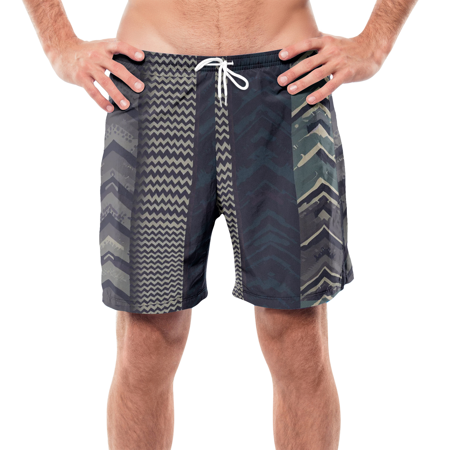 Vampire Art Grunge Patchwork Men's Beach Shorts - Stripes