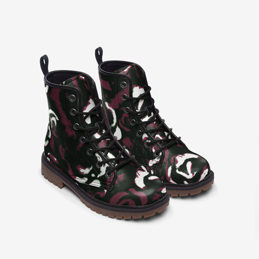 Vampire Art Grunge Burgundy Roses Casual Leather Lightweight Boots - US sizes