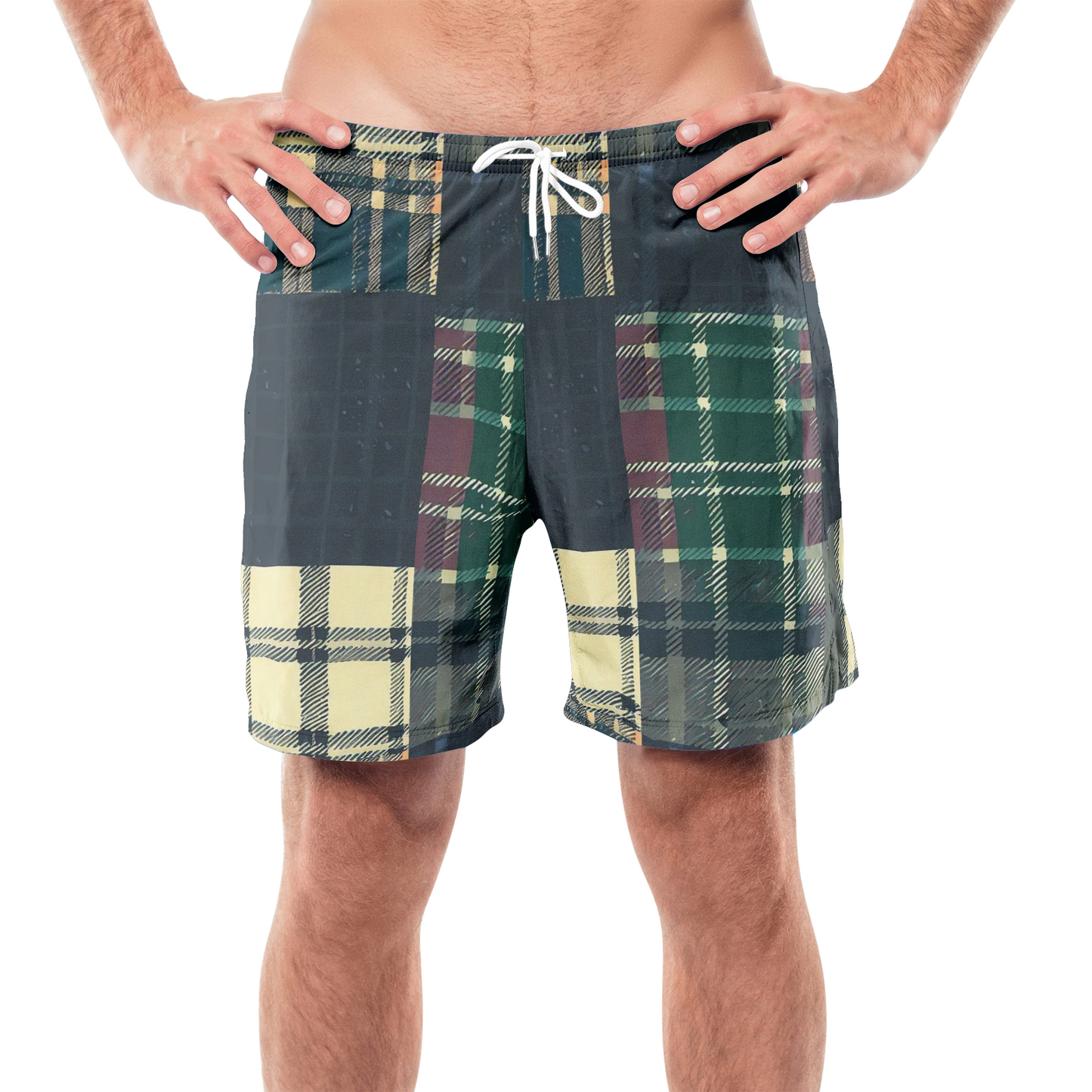 Vampire Art Grunge Patchwork Men's Beach Shorts - Tartan