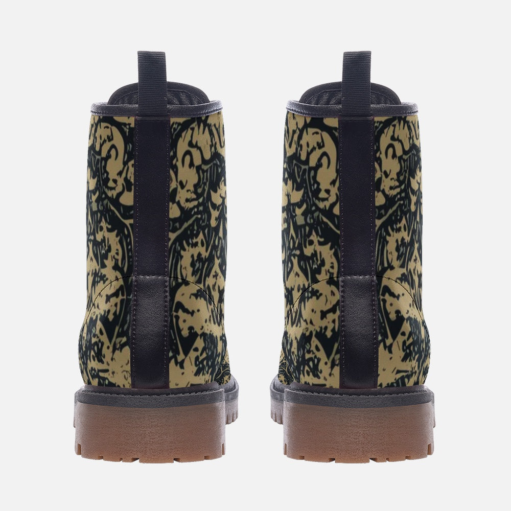 Vampire Art Dark Academia Victorian Black and Beige Patterned Faux Leather Lightweight boots - US sizes