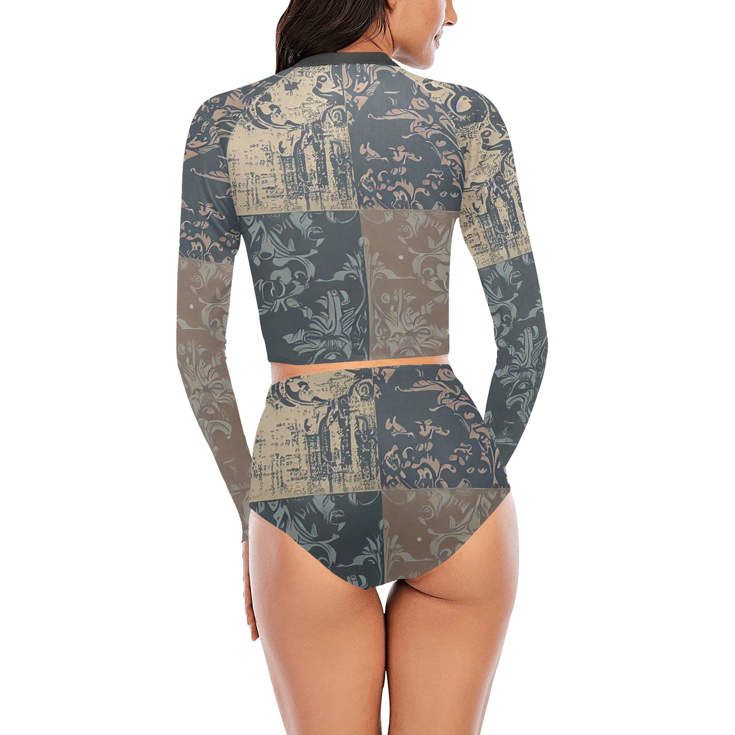 Vampire Art Women Long Sleeve Bikini Set - Grunge Patchwork