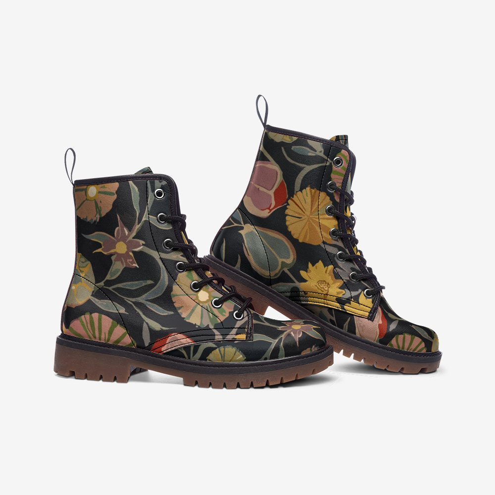 Vampire Art Retro Art Nouveau Floral Casual Faux Leather Lightweight Boots - Navy Floral - US Sizes