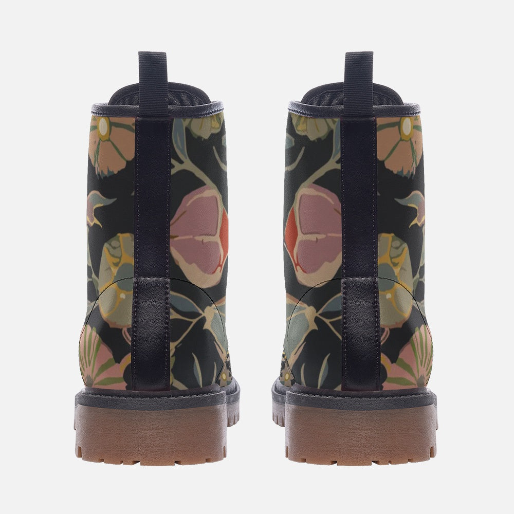 Vampire Art Retro Art Nouveau Floral Casual Faux Leather Lightweight Boots - Navy Floral - US Sizes