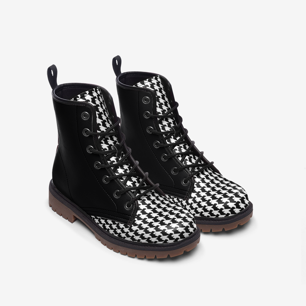 Vampire Art Classic Goth Grunge Black Houndstooth Casual Faux Leather Lightweight Boots - US sizes