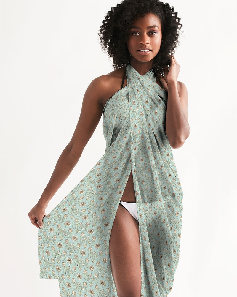 Vampire Art Beach Swim Cover-Up - Retro Victorian Flowers in Aqua Green