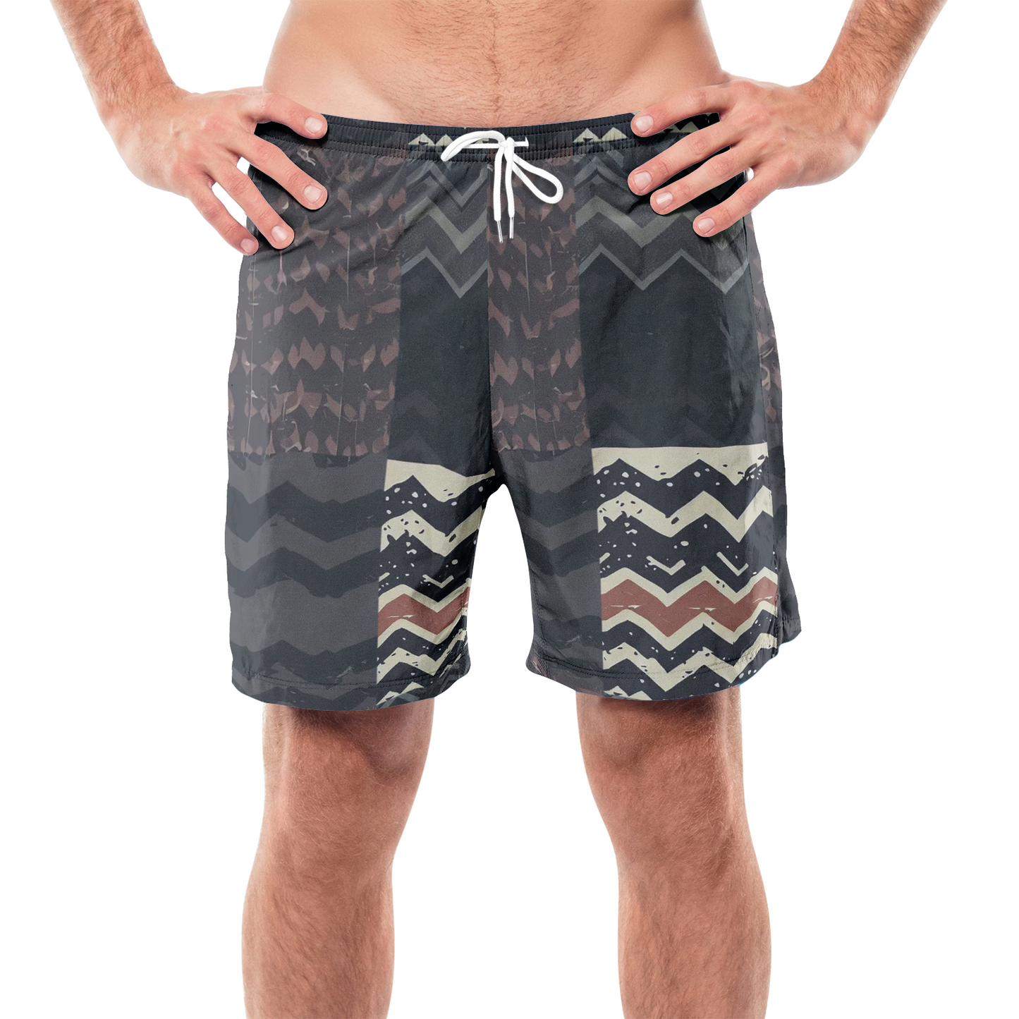 Vampire Art Grunge Patchwork Men's Beach Shorts - Herringbone and Chains