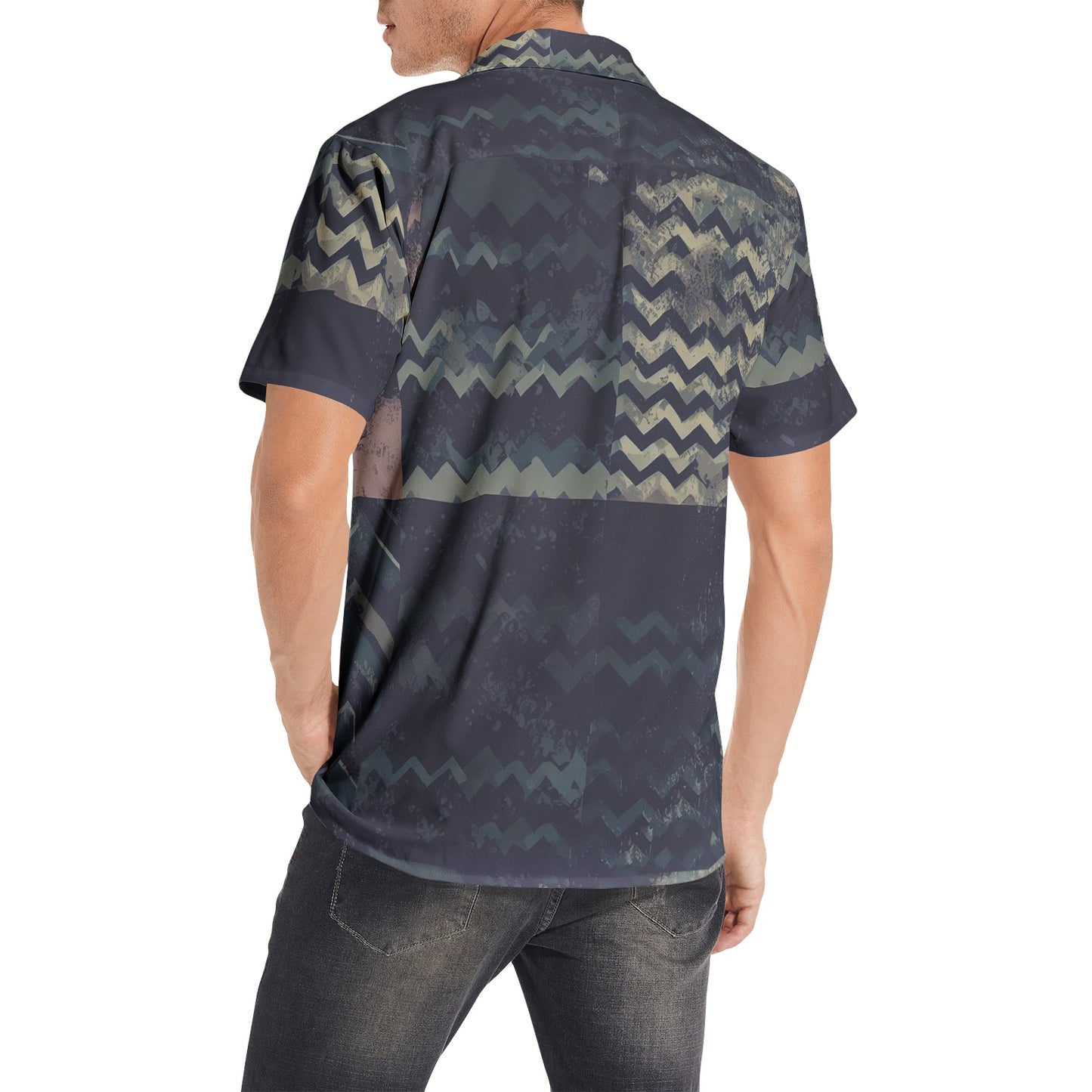 Vampire Art Grunge Patchwork Men's Short Sleeve 100% Premium Cotton Shirt - Dark Herringbone