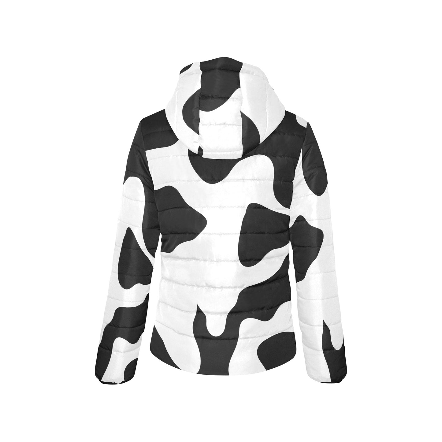 Vampire Art Grunge Animal Patterned Women's Padded Hooded Jacket - Black and White Cowhide