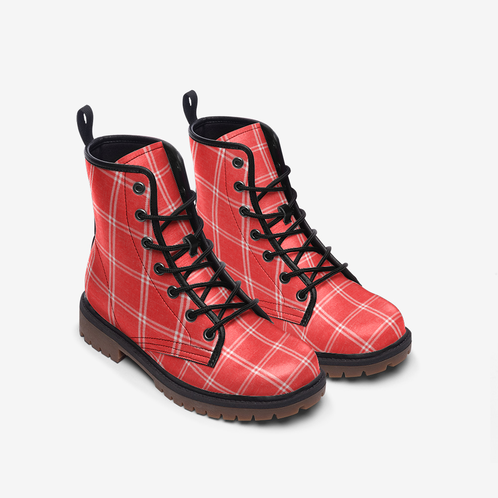 Vampire Art Casual Faux Leather Lightweight Boots - Red Windowpane