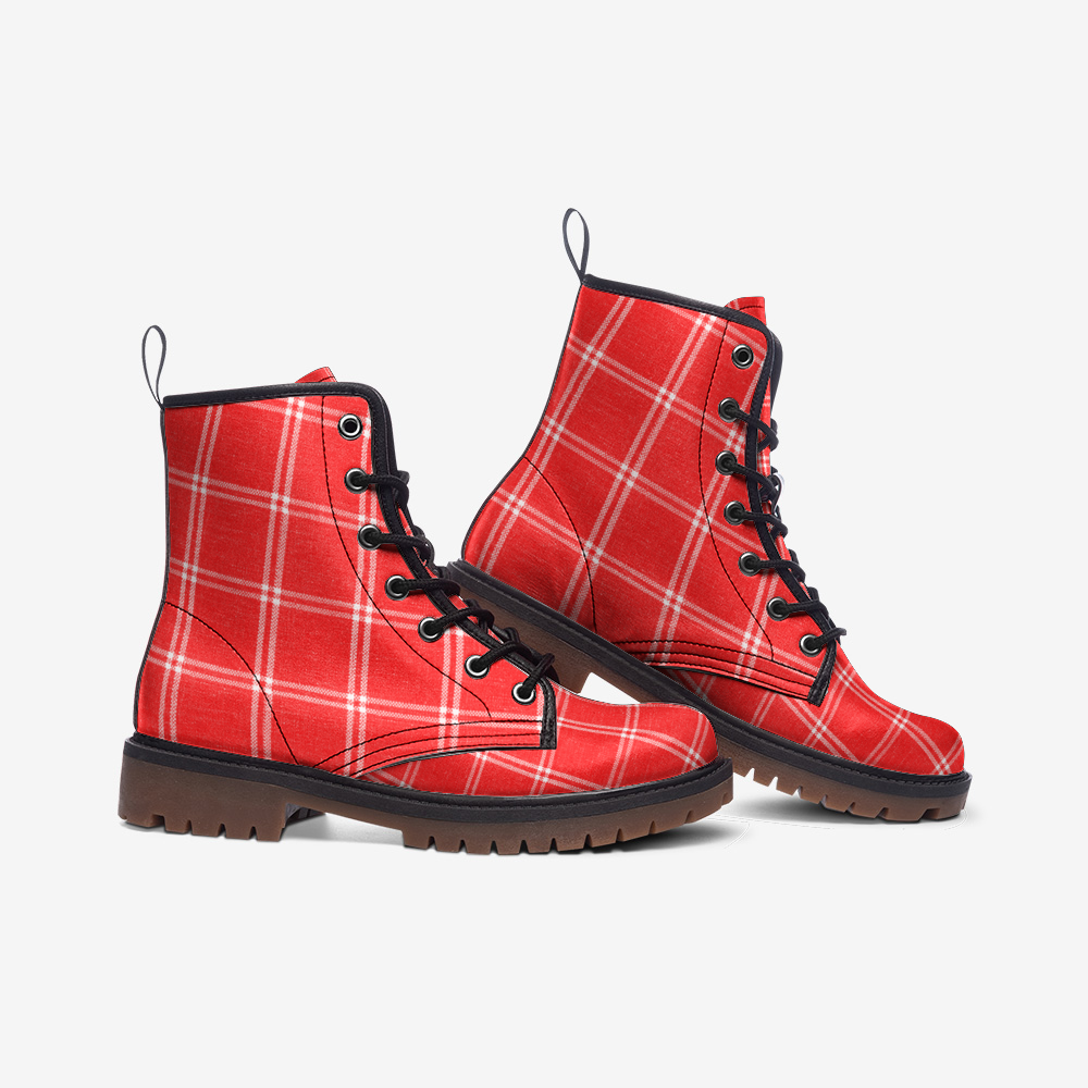 Vampire Art Casual Faux Leather Lightweight Boots - Red Windowpane