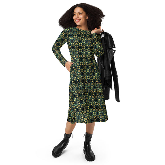 Vampire Art Sixties All-over print long sleeve midi dress