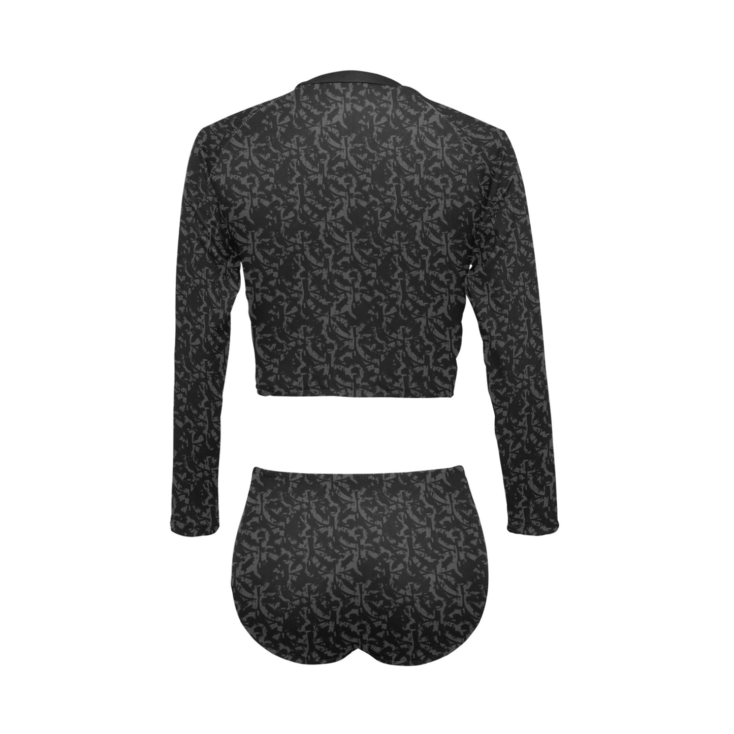 Vampire Art Women's Long Sleeve Bikini Set - Grunge Black Abstract Pattern