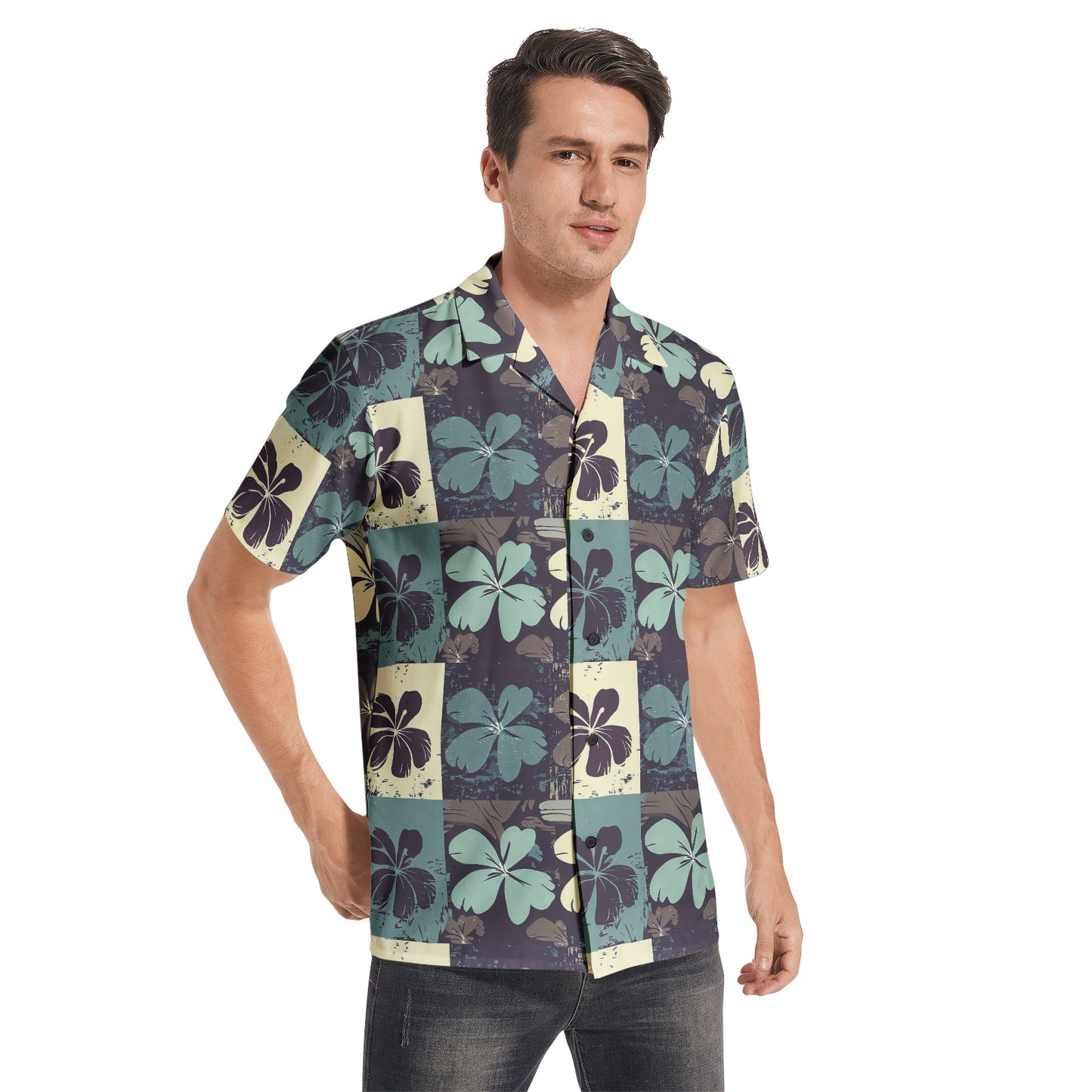 Vampire Art Retro Surf Patchwork Men's Short Sleeve 100% Premium Cotton Shirt - Brown Flower