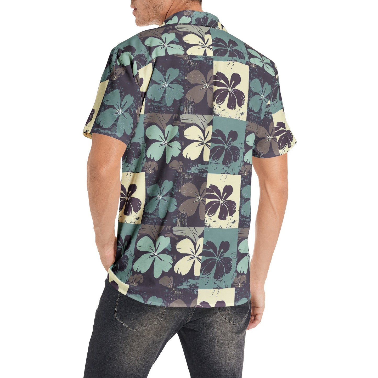 Vampire Art Retro Surf Patchwork Men's Short Sleeve 100% Premium Cotton Shirt - Brown Flower