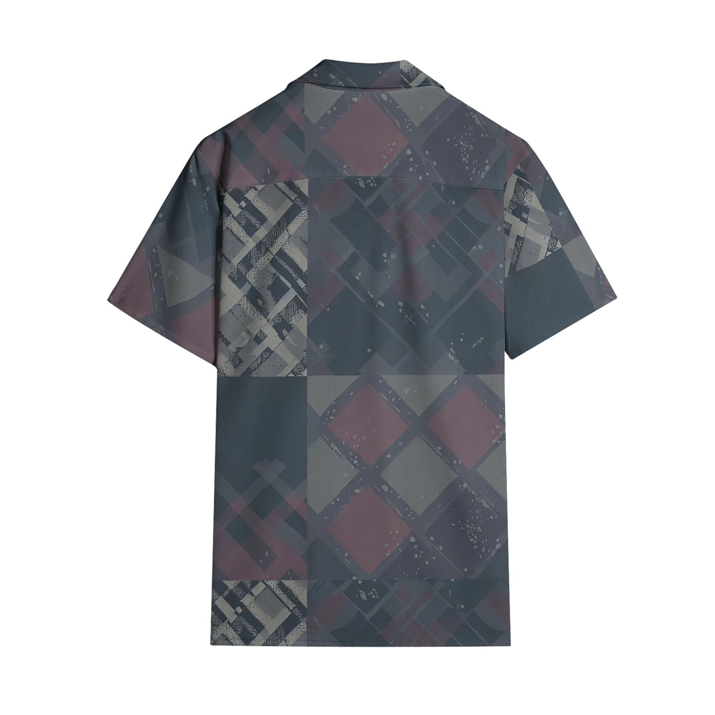 Vampire Art Grunge Patchwork Men's Short Sleeve 100% Premium Cotton Shirt - Grey Plaid