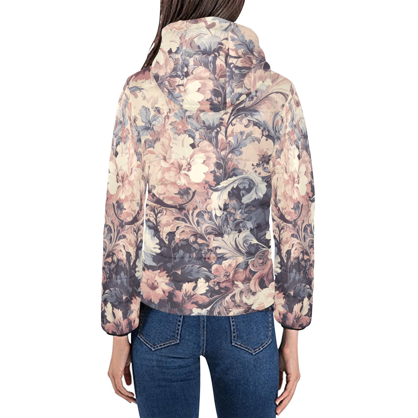 Vampire Art Grunge Victorian Flowers in Delicate Colours Women's Padded Hooded Jacket