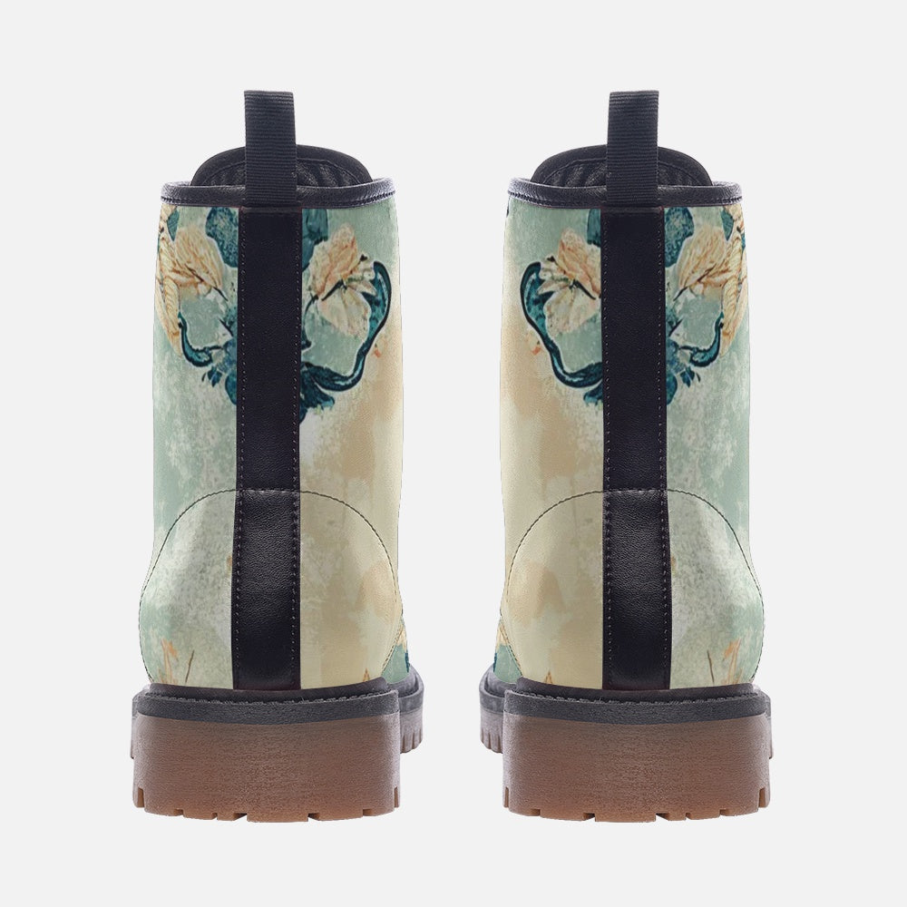Vampire Art Vintage Grunge Pale Blue Floral Casual Faux Leather Lightweight Boots