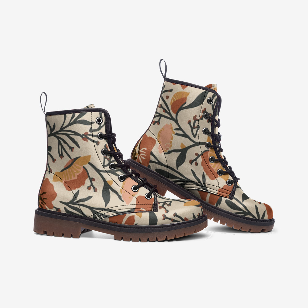 Vampire Art Retro Art Nouveau Floral Casual Faux Leather Lightweight Boots - Beige Floral