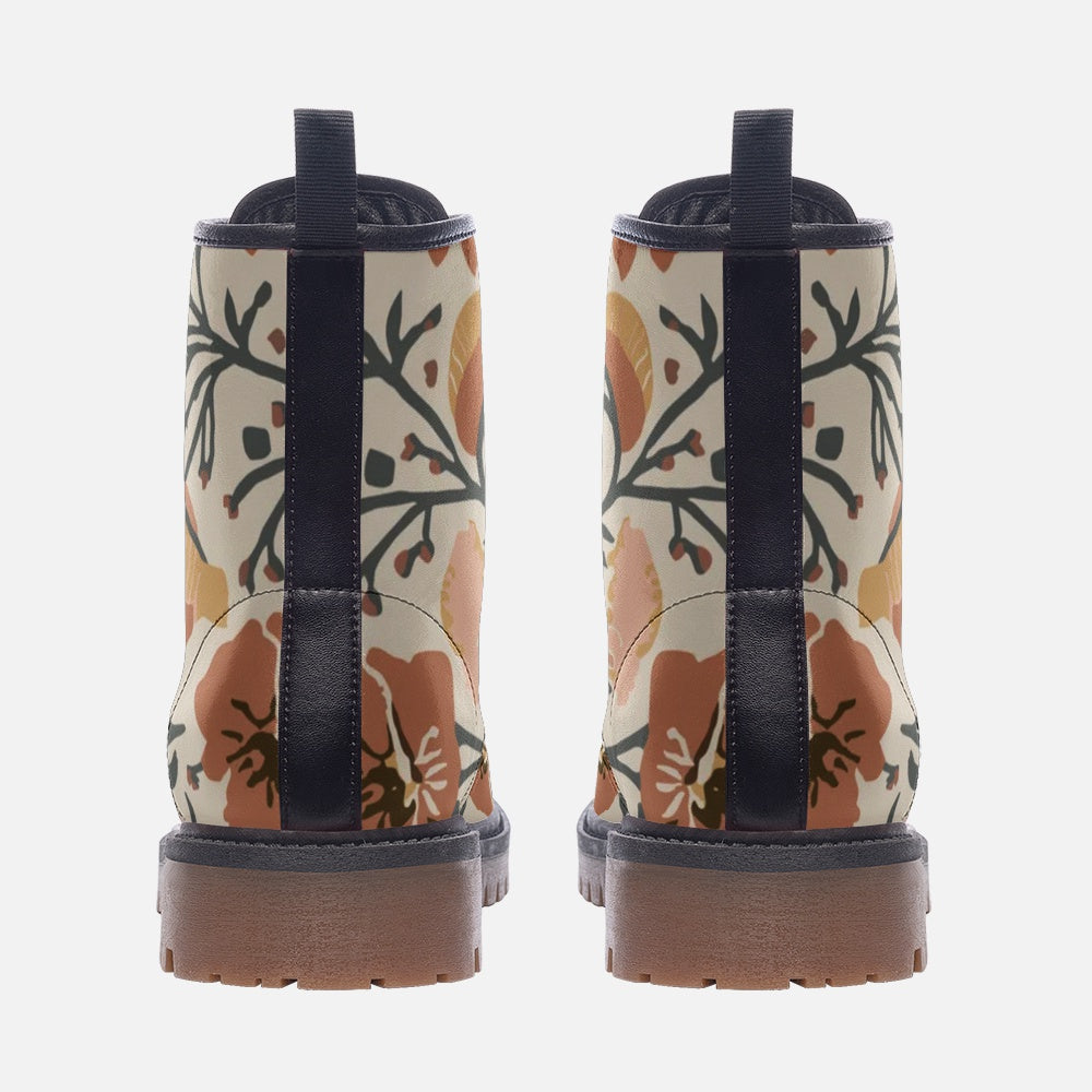 Vampire Art Retro Art Nouveau Floral Casual Faux Leather Lightweight Boots - Beige Floral