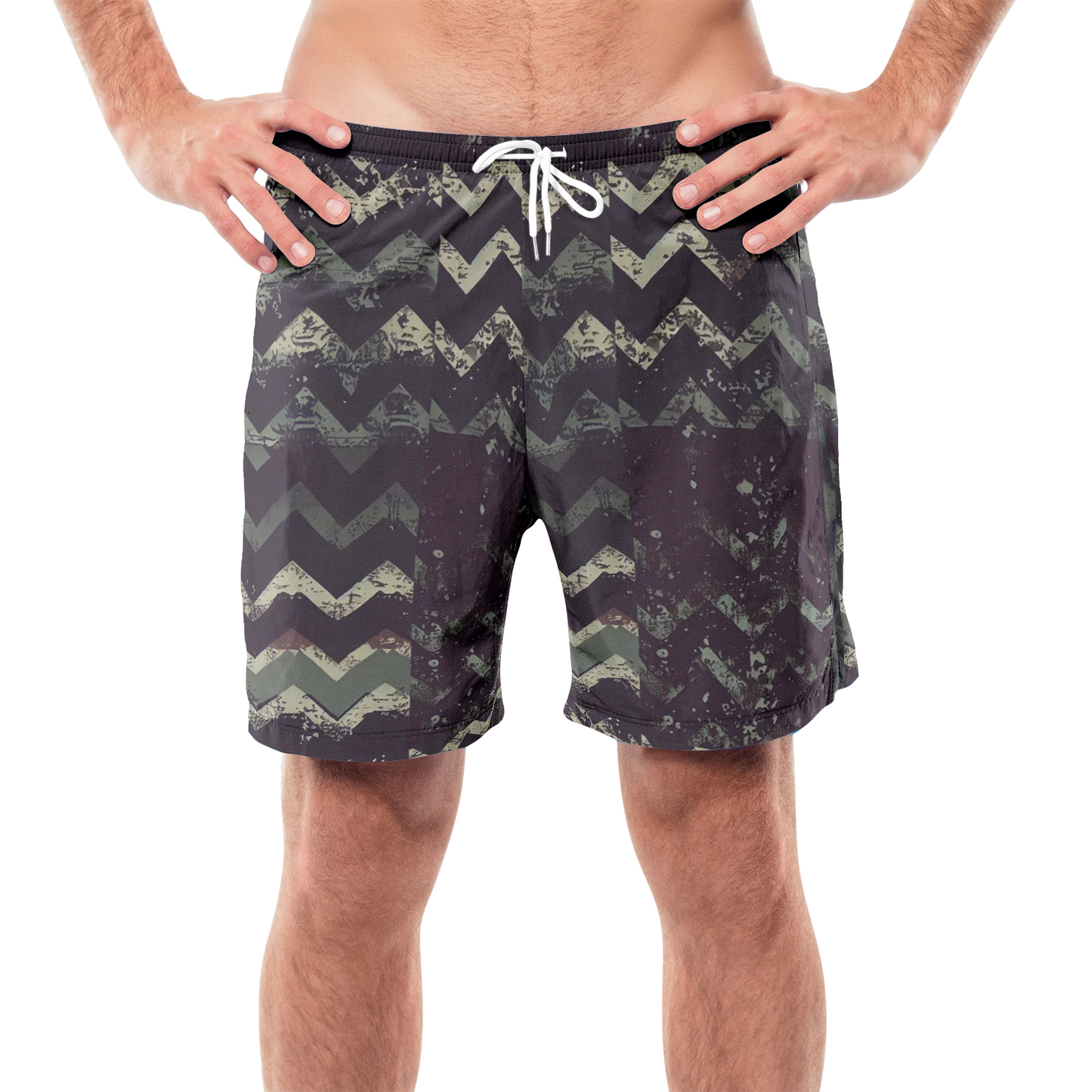 Vampire Art Grunge Patchwork Men's Beach Shorts - Dark Herringbone