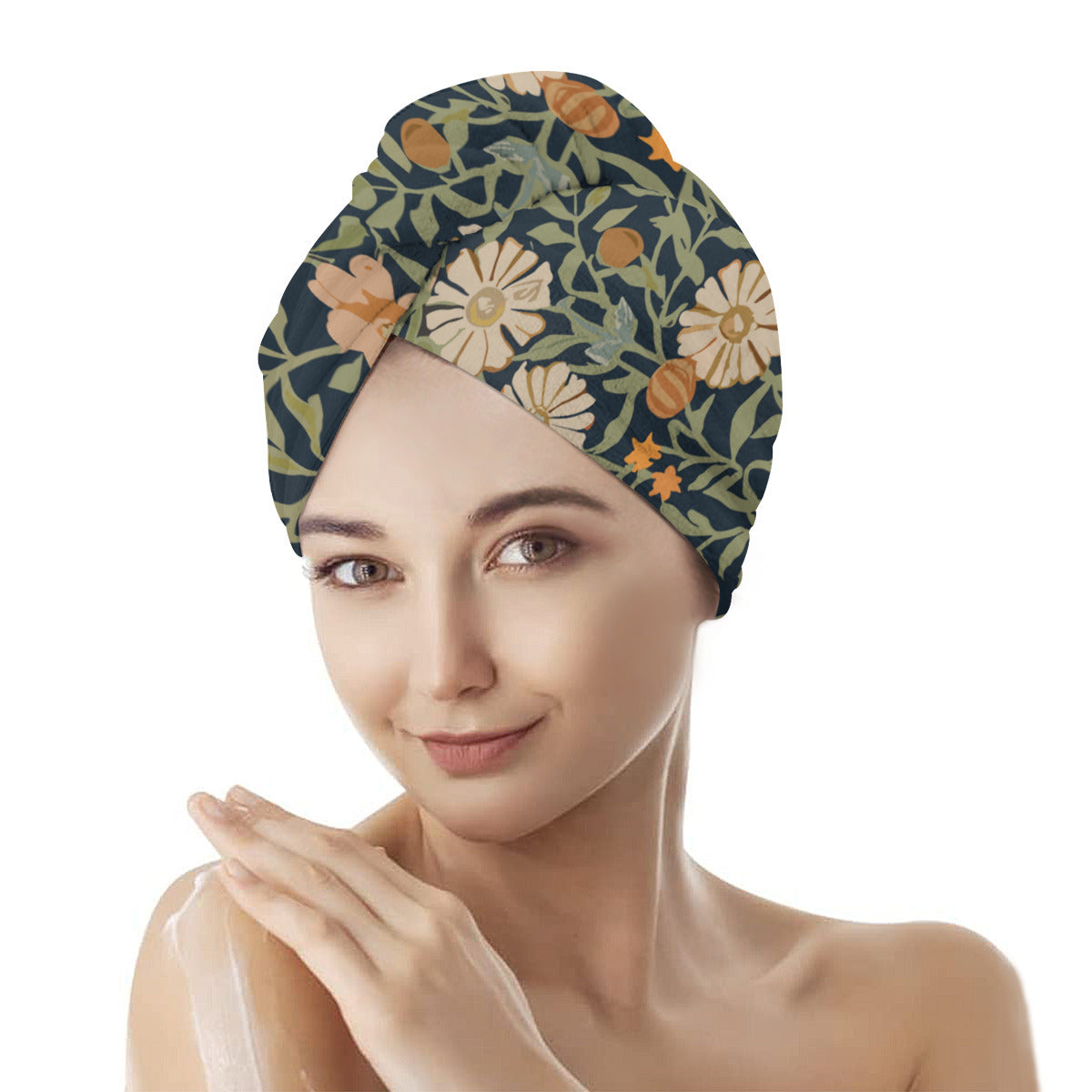 Vampire Art Retro Floral Hair Dryer Turban Cap Towel - Vintage Flowers in Navy