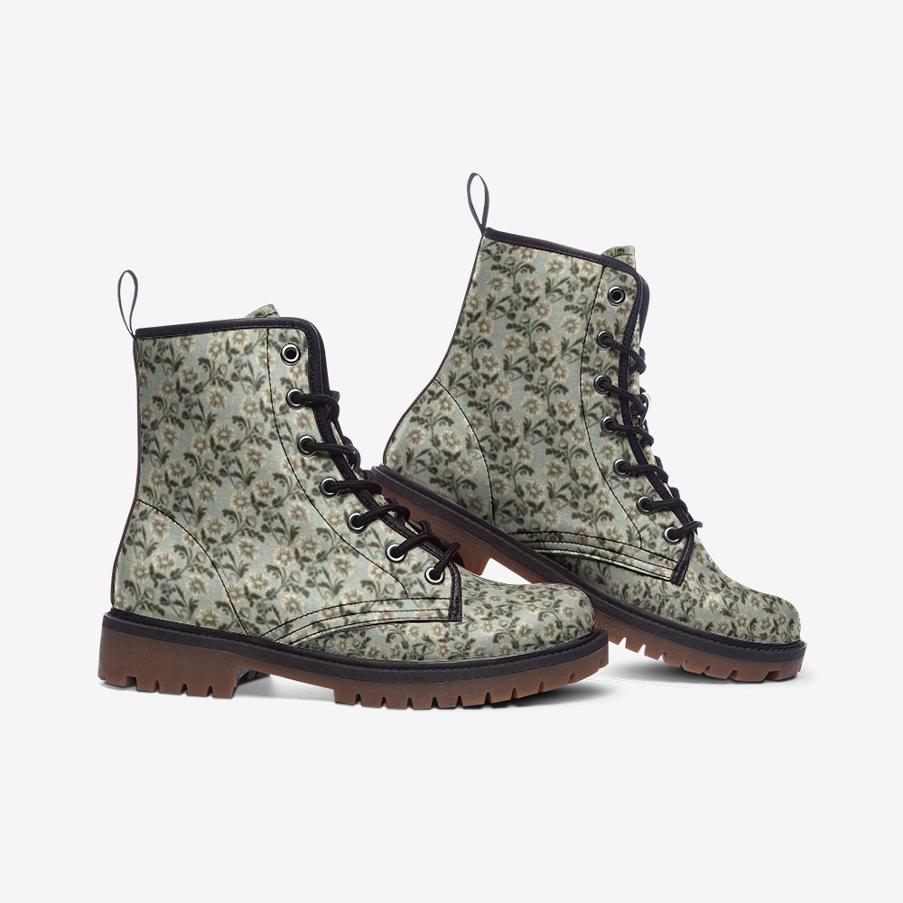 Vampire Art Retro Delicate Floral Faux Leather Lightweight Boots - Pale Blue Victorian Flowers