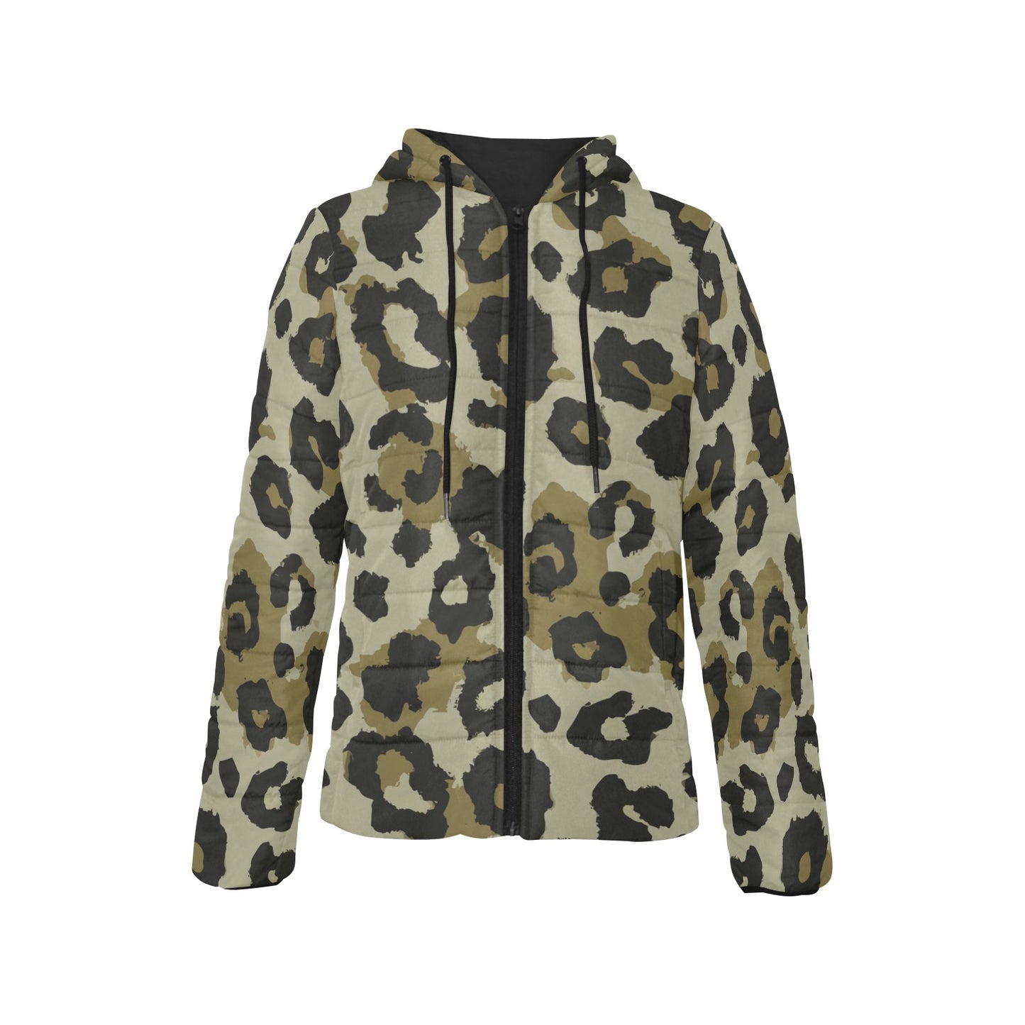 Vampire Art Grunge Animal Patterned Women's Padded Hooded Jacket - Grunge Khaki Leopard