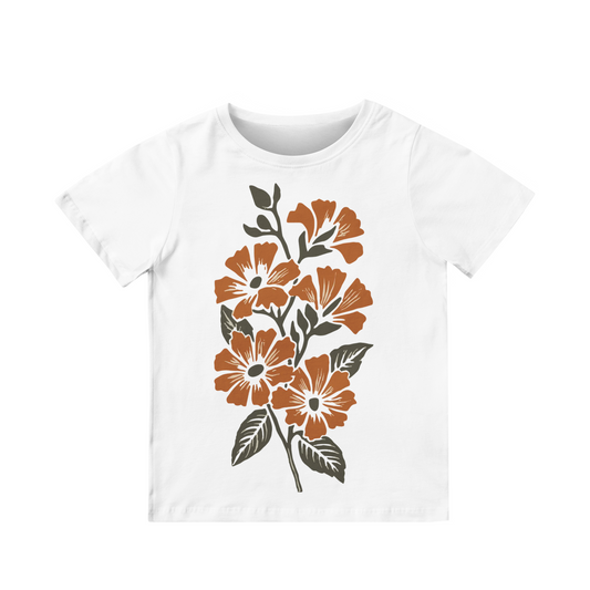 Vampire Art Retro Sixties Surf Orange Flowers 100% Cotton Short Sleeve Kids' T-shirt