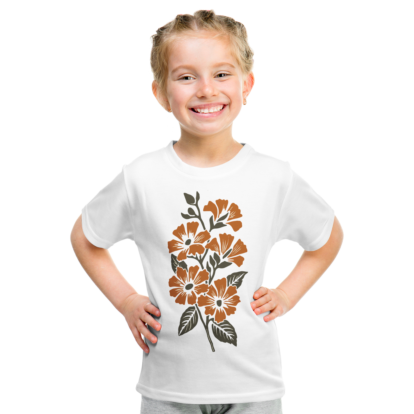 Vampire Art Retro Sixties Surf Orange Flowers 100% Cotton Short Sleeve Kids' T-shirt