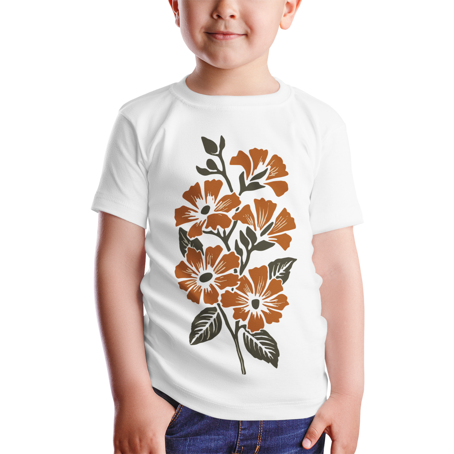 Vampire Art Retro Sixties Surf Orange Flowers 100% Cotton Short Sleeve Kids' T-shirt