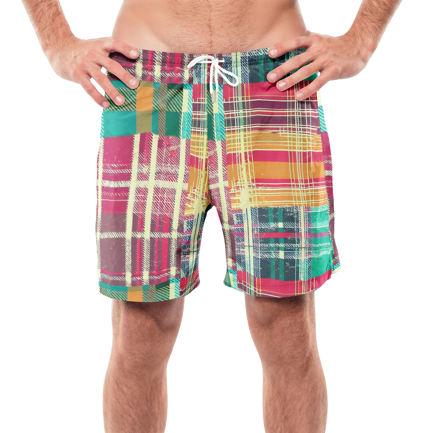 Vampire Art Grunge Patchwork Men's Beach Shorts - Colourful Tartan