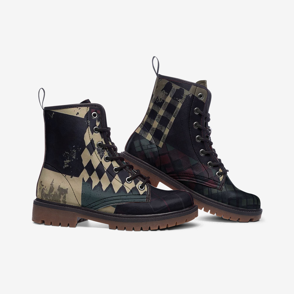 Vampire Art Grunge Patchwork Faux Leather Lightweight Combat Boots - Argyle . US sizes