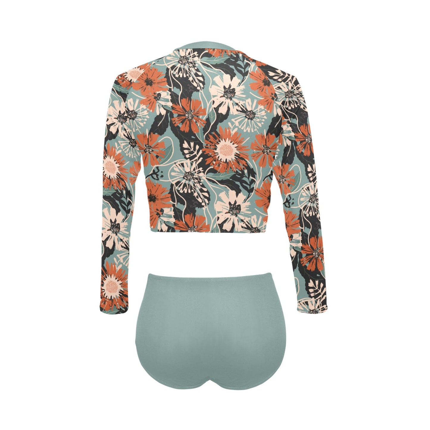 Vampire Art Women's Long Sleeve Bikini Set - Grunge Surfy Flowers in Grey