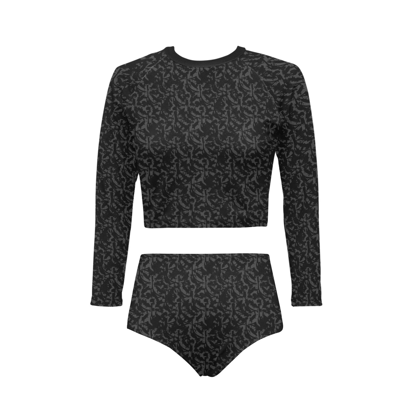 Vampire Art Women's Long Sleeve Bikini Set - Grunge Black Abstract Pattern