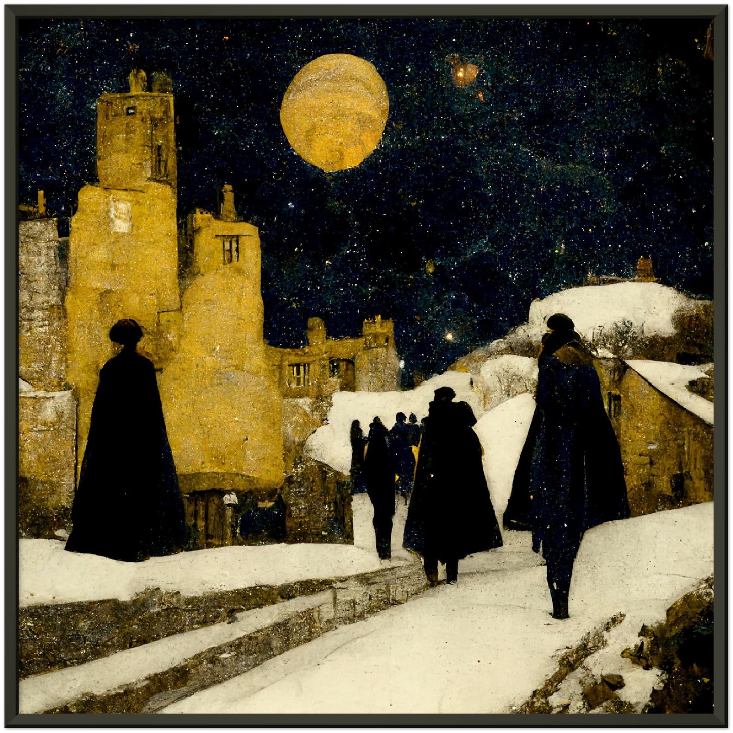Vampire Art Vampires Through the Streets of Corfe Castle on A Winter Night Premium Matte Paper Metal Framed Poster