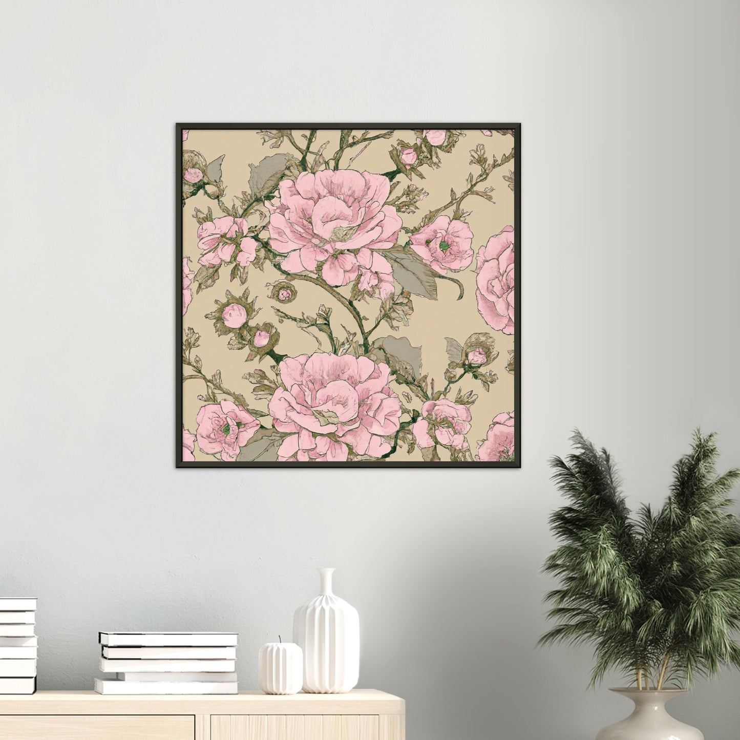 Vampire Art Retro Pale Pink Roses Premium Matte Paper Metal Framed Poster