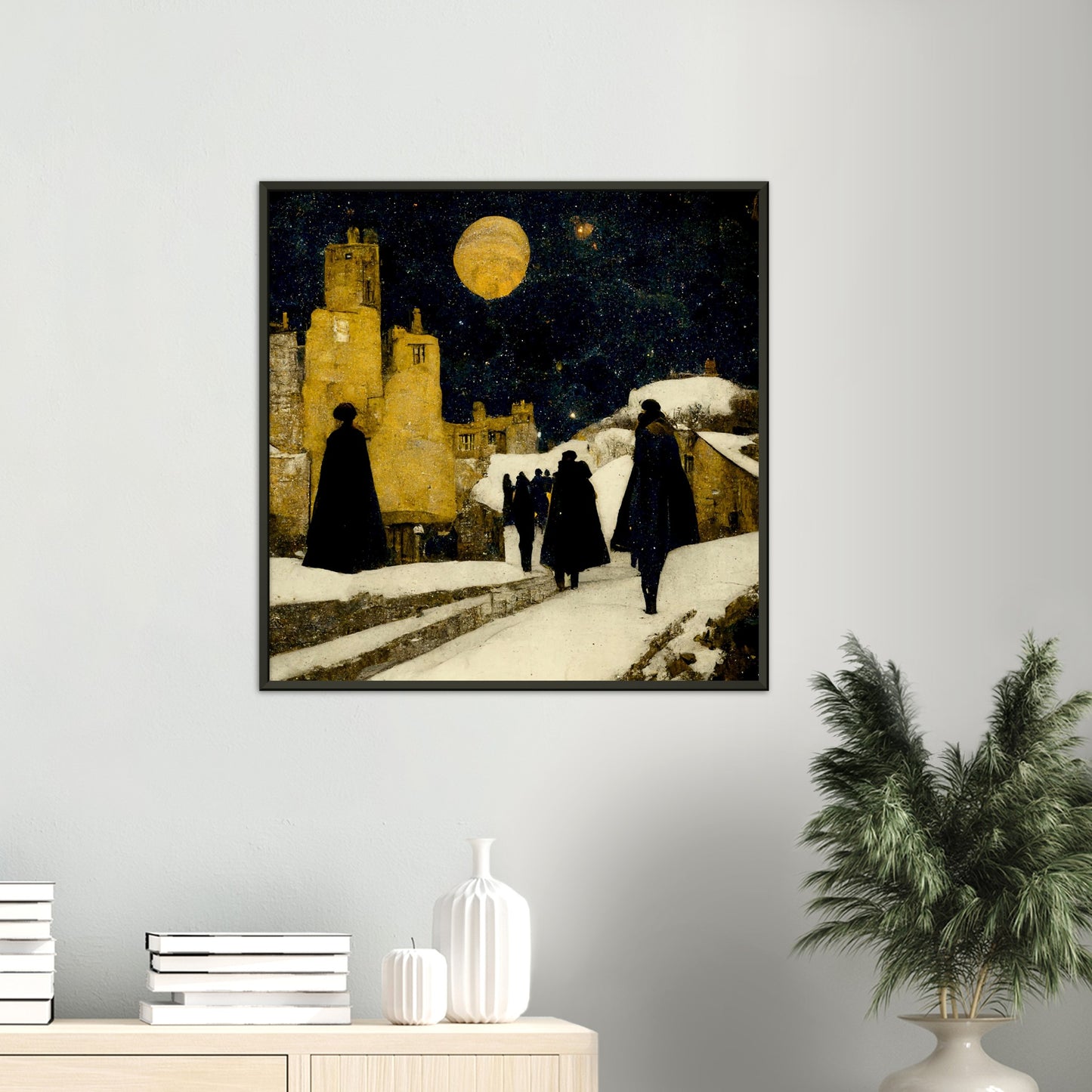 Vampire Art Vampires Through the Streets of Corfe Castle on A Winter Night Premium Matte Paper Metal Framed Poster