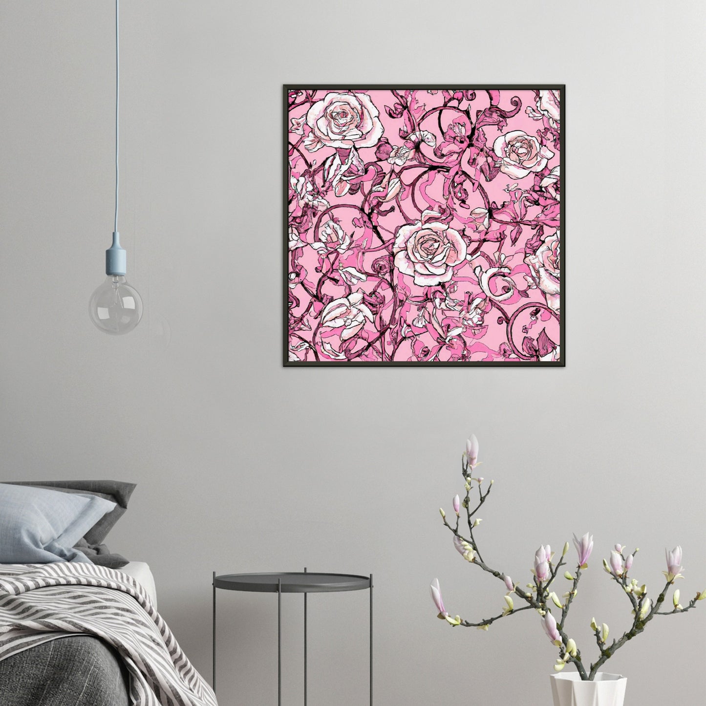 Vampire Art Retro Pale Pink Roses Premium Matte Paper Metal Framed Poster