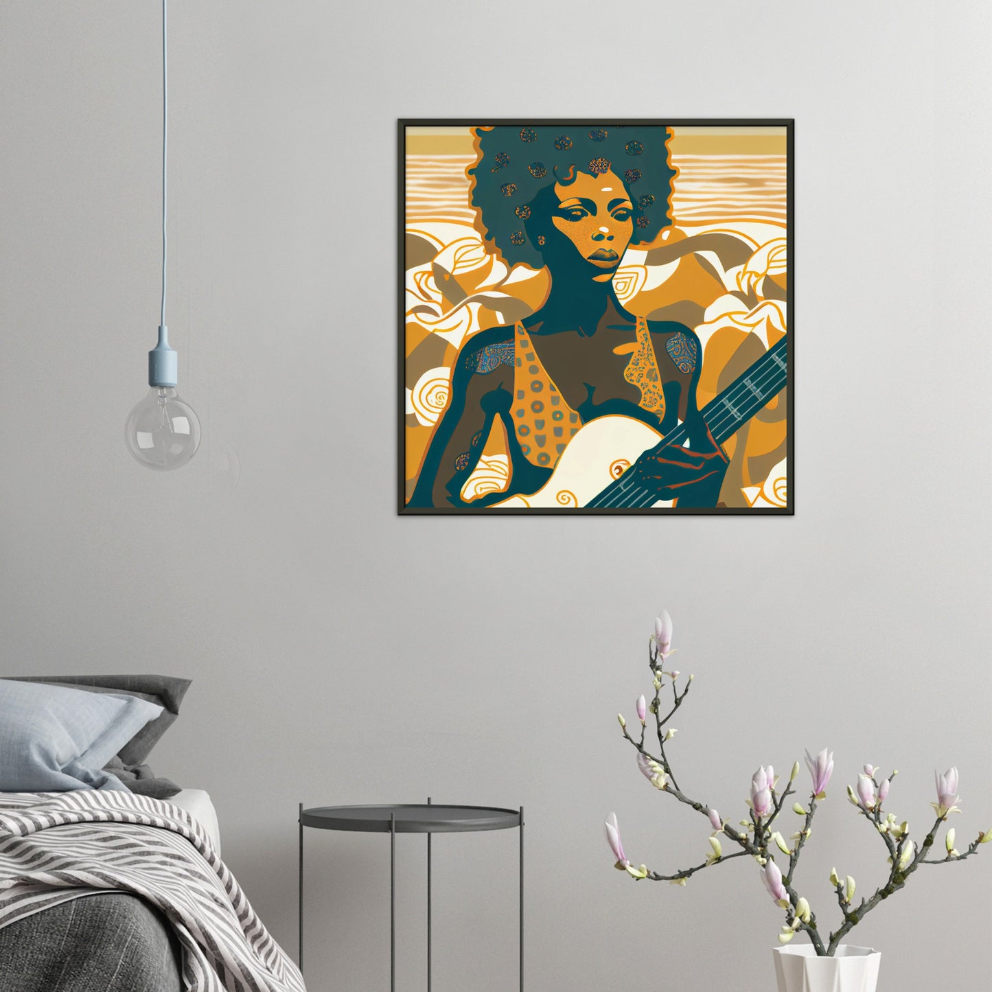 Vampire Art Girl Playing the Guitar by the Sea - Premium Matte Paper Metal Framed Poster - 70x70cm (28x28inch)